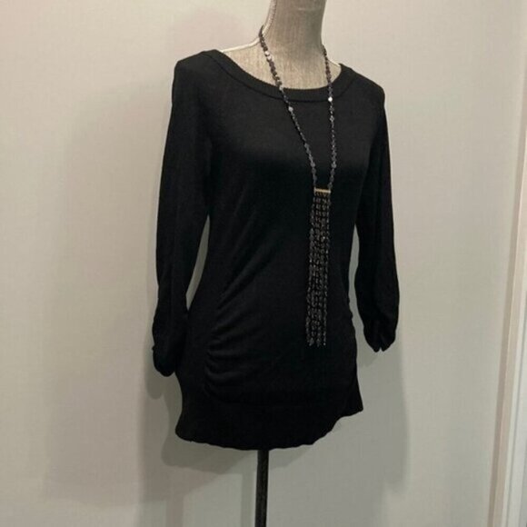 BLACK Ruched Knit Long Sleeve Sweater 89th & Madison​ - Picture 5 of 14